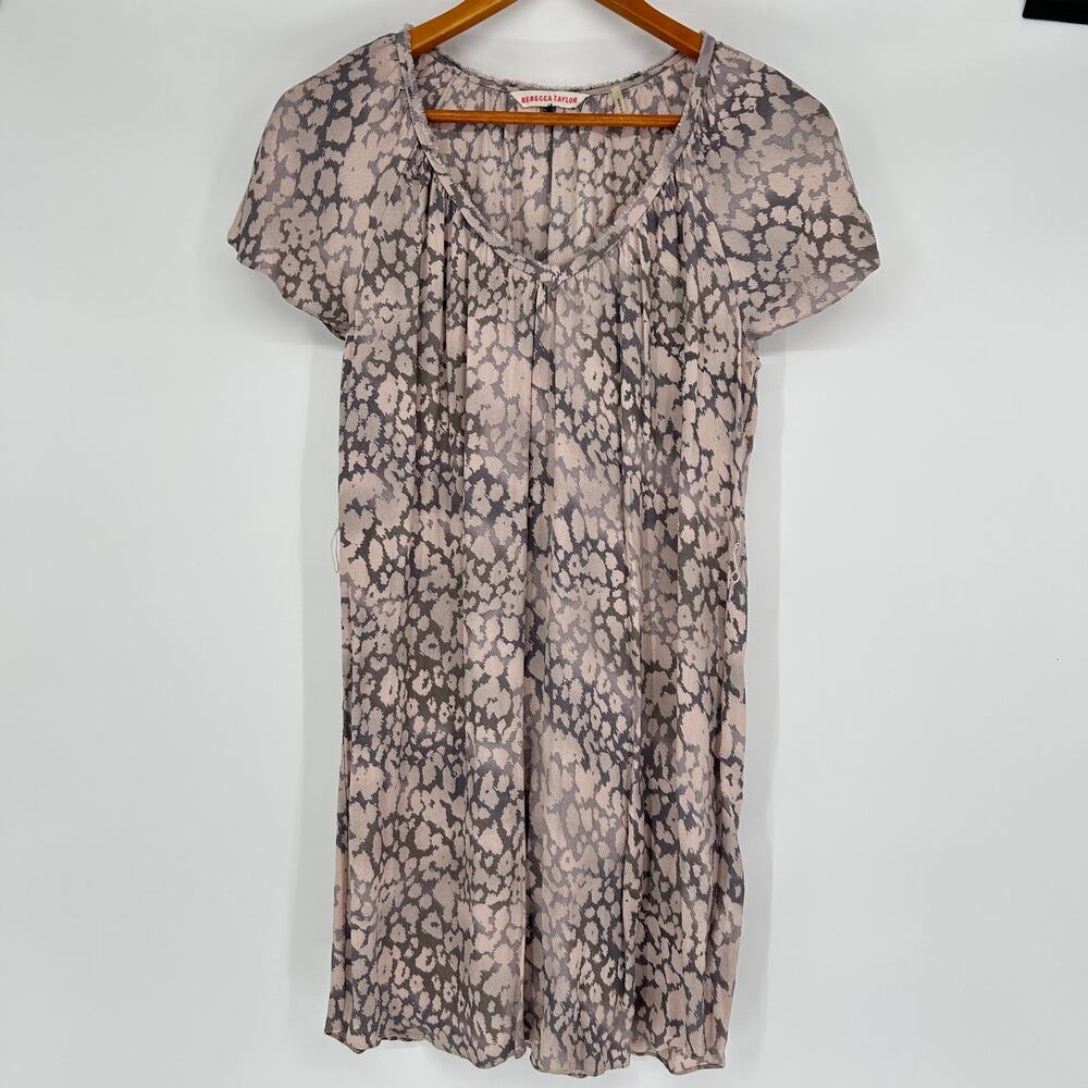 REBECCA TAYLOR Leopard Animal Print Mini Dress Womens 4 Pink Lightweight Flowy